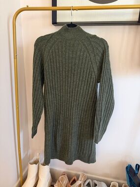 Topshop Olive Green Ribbed Knit Midi Dress